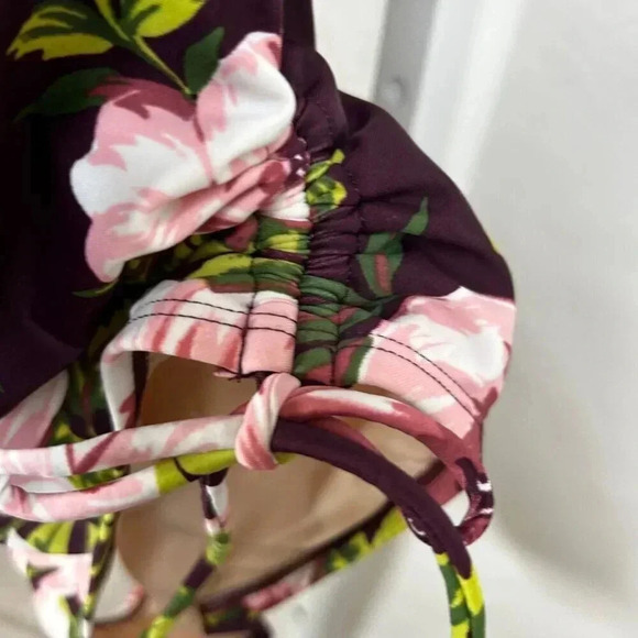 Kona Sol Size Large (12-14) Burgundy One Piece Swimsuit Beach Floral Tropical - Picture 5 of 9